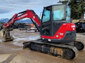 18,000 lbs Excavator, Enclosed Cab, Heat & A/C, Hydraulic Thumb, Dozer Blade, Steel Tracks, Yanmar Model ViO80-1A